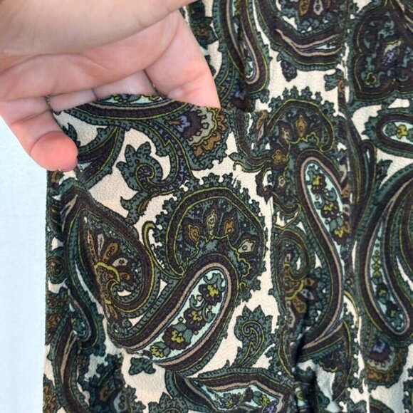 Zara Women's Pull on Green Paisley Pleated Pants Size XS Bohemian Straight Leg - Picture 10 of 14